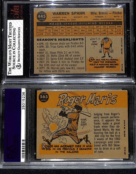 Lot of (2) Topps Baseball - Warren Spahn BVG 6 & Roger Maris All Star PSA 5